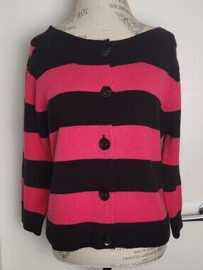Pink & Black Striped Knit Cardigan